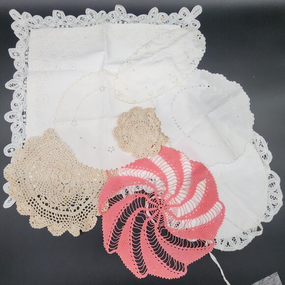 Lot of Battenburg and Crochet Linen Doilies Pillow Cover Bread Warmer VTG - Picture 1 of 12